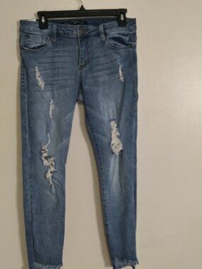 STS Blue Emma Ankle Skinny Jeans Size 28 Medium Wash Distressed Raw Hem Stretch